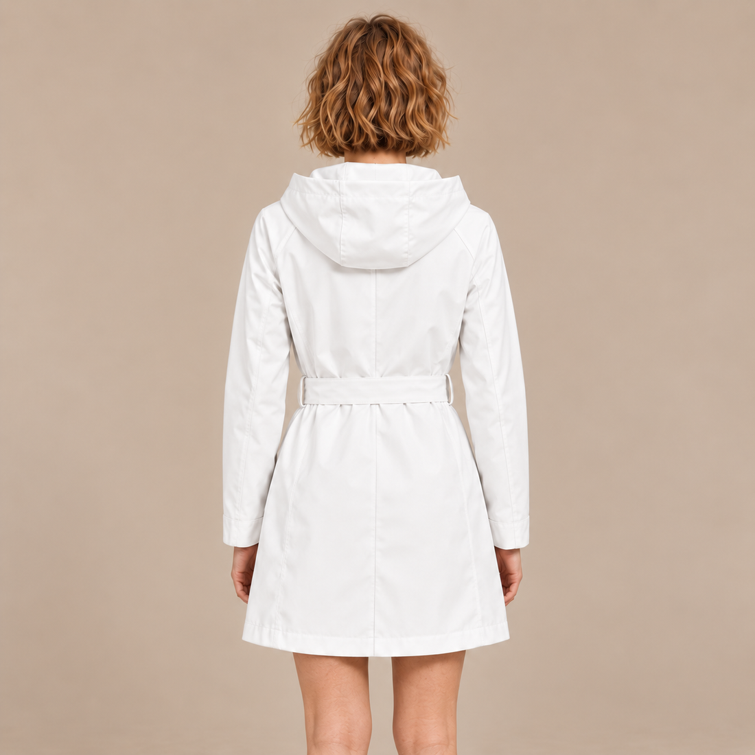 Damestrenchcoat met capuchon, ceintuur en knoopsluiting