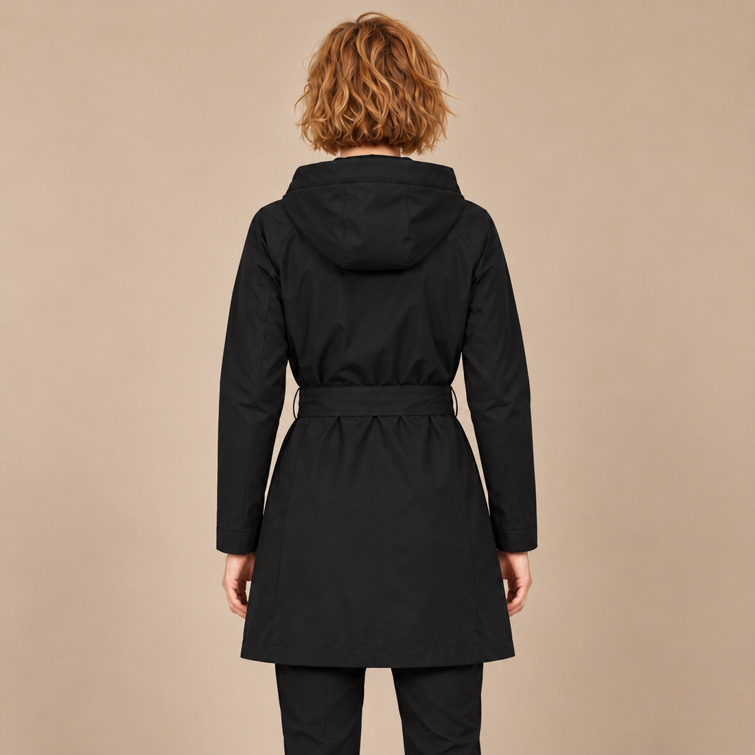 Damestrenchcoat met capuchon, ceintuur en knoopsluiting