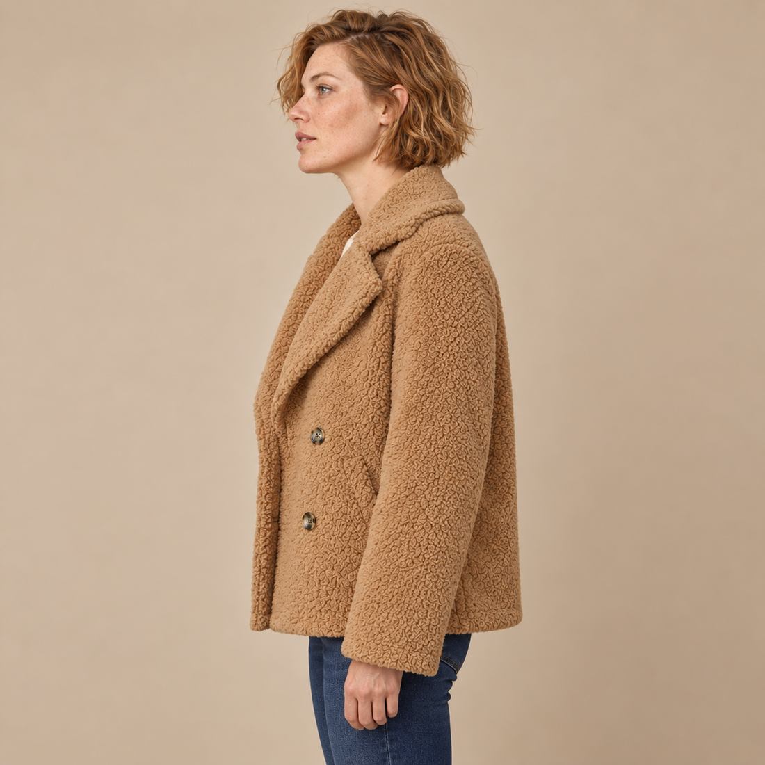 Oversized teddyjas voor dames met reverskraag
