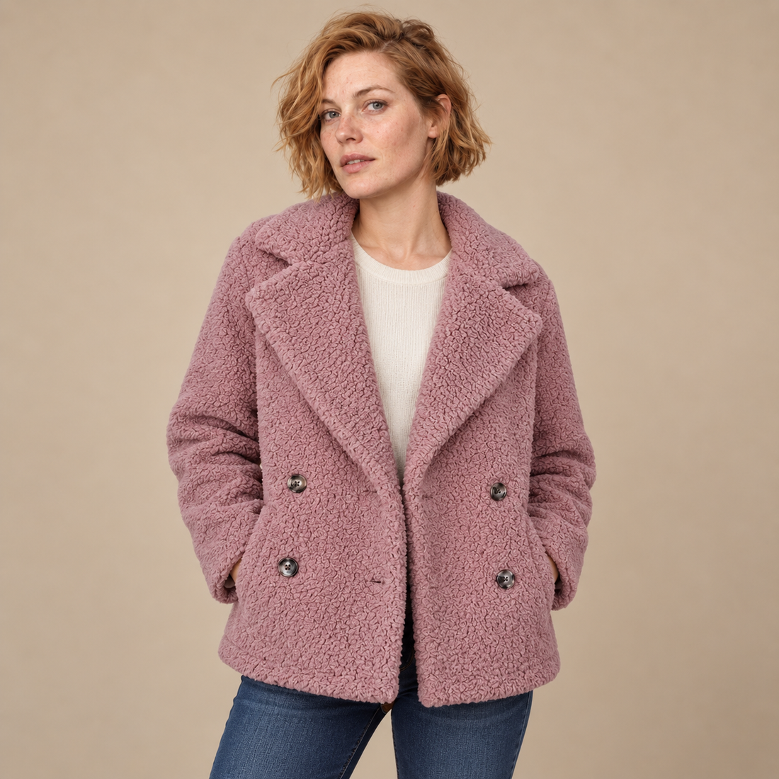 Oversized teddyjas voor dames met reverskraag
